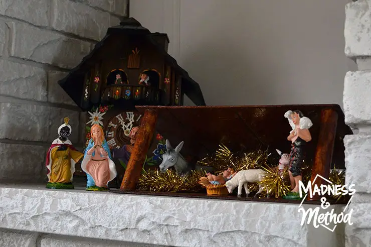 nativity scene and cuckoo clock