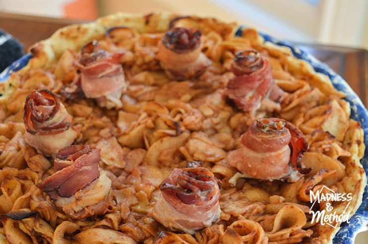 maple bacon apple pie closeup