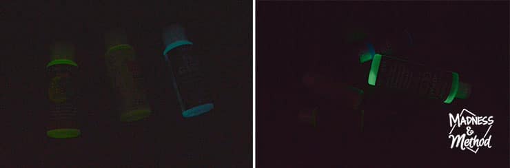 testing glow in the dark paint in bottles