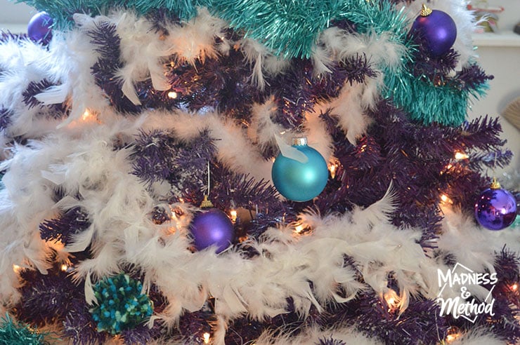 purple tree with purple and teal balls