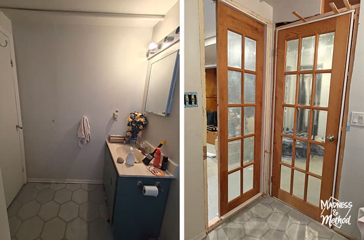 basement bathroom door before after