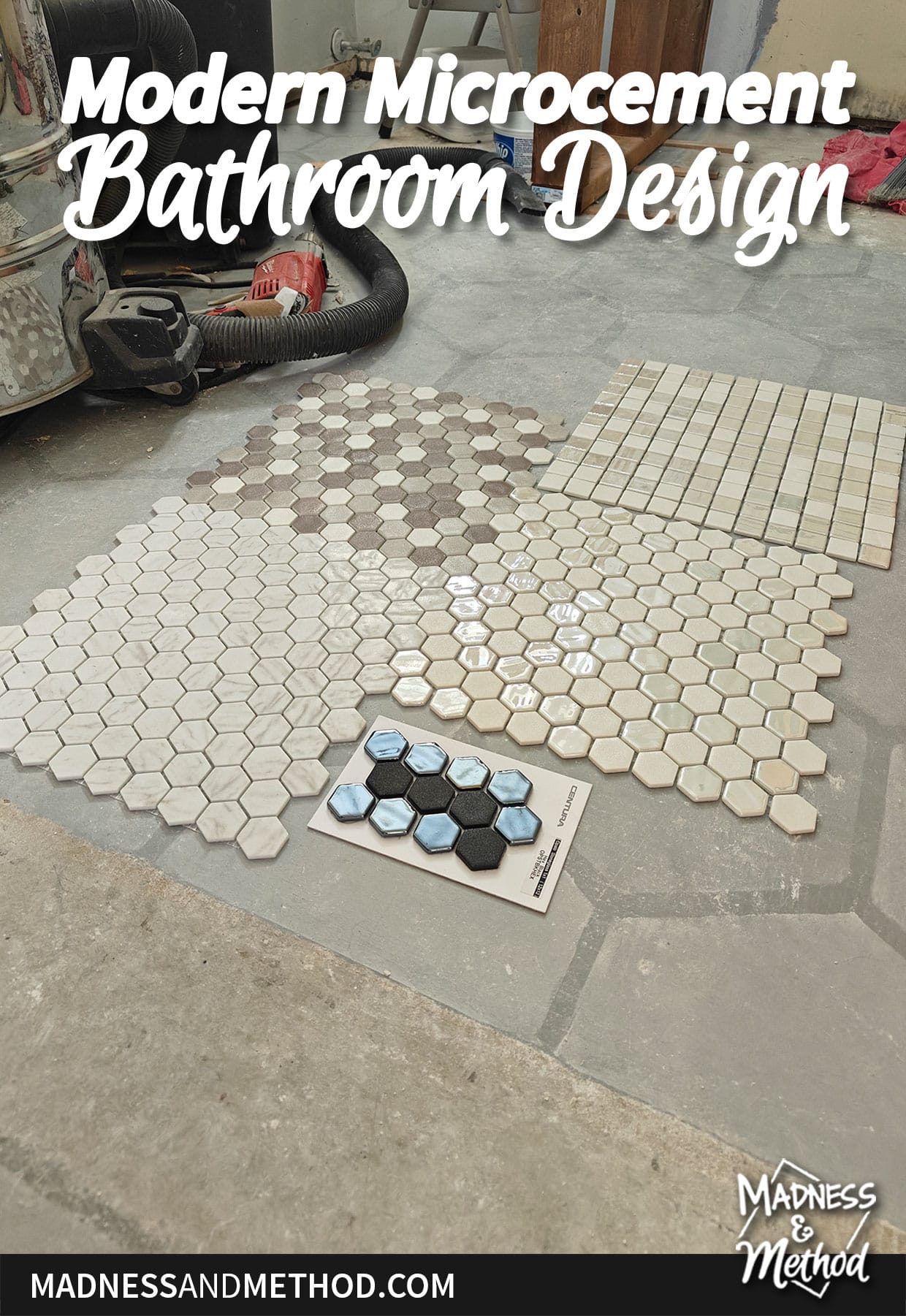 modern microcement bathroom design graphic with tiles