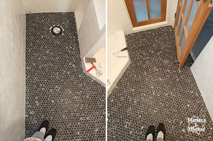 mini hex floors before grout