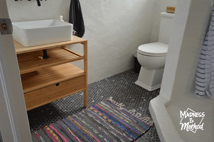 bathroom floor with rug and not