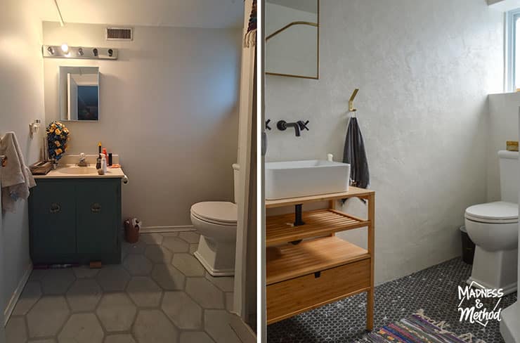 bathroom vanity area before after